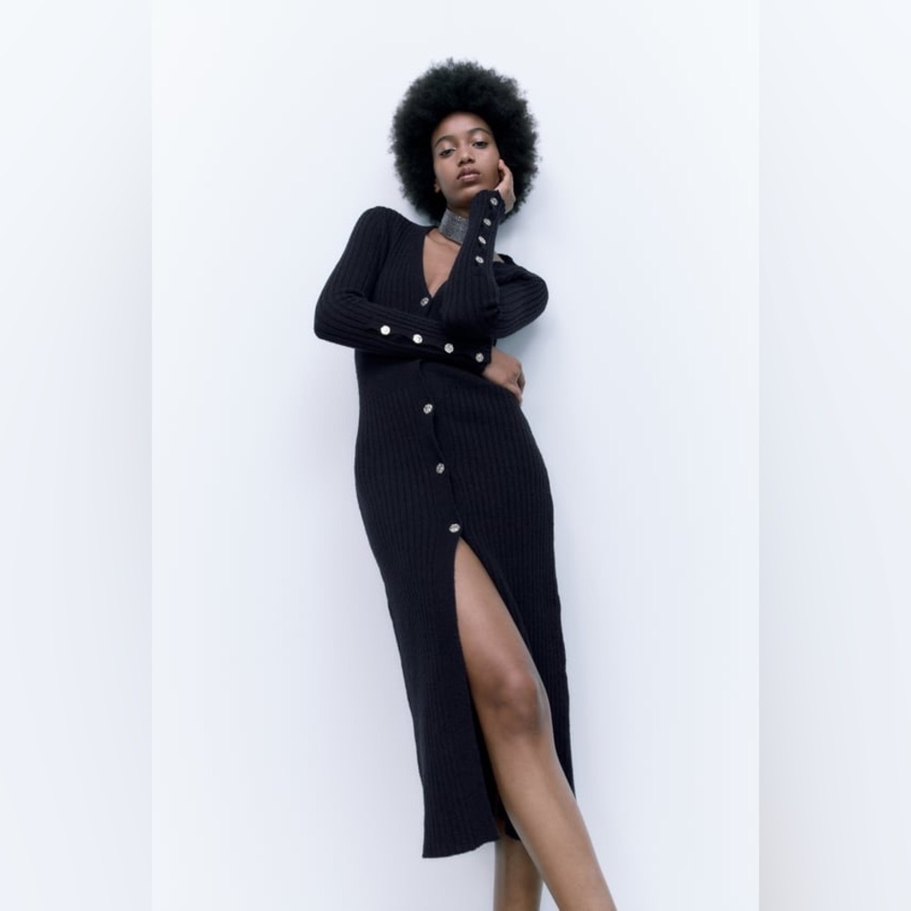 Gold button knit dress